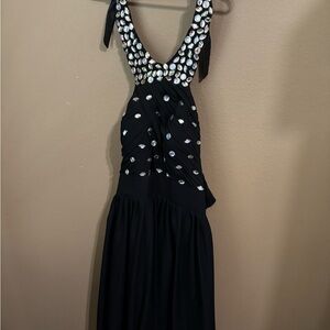 Grace Karin Black Backless Dress with Silver Details